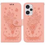 For Xiaomi Poco F5 / Redmi Note 12 Turbo Butterfly Rose Embossed Leather Phone Case(Pink)