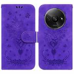 For Xiaomi Redmi A3 Butterfly Rose Embossed Leather Phone Case(Purple)
