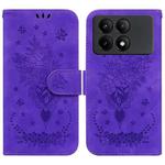 For Xiaomi Redmi K70E / Poco X6 Pro Butterfly Rose Embossed Leather Phone Case(Purple)