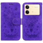 For Xiaomi Redmi Note 13R Pro Butterfly Rose Embossed Leather Phone Case(Purple)