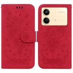 For Xiaomi Redmi Note 13R Pro Butterfly Rose Embossed Leather Phone Case(Red)