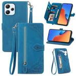 For Xiaomi Redmi 12 Embossed Flower Zipper Leather Phone Case(Blue)