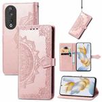 For Honor 90 5G Mandala Flower Embossed Leather Phone Case(Rose Gold)