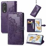 For Honor 90 5G Mandala Flower Embossed Leather Phone Case(Purple)