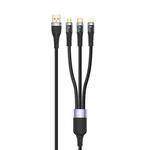 TOTU CB-8-3 100W 3 in 1 USB to 8 Pin+Type-C+Micro USB Transparent Braided Data Cable, Length: 1.5m