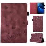 For Samsung Galaxy Tab A 10.1 T580 Staff Music Embossed Smart Leather Tablet Case(Wine Red)