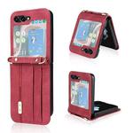 For Samsung Galaxy Z Flip5 5G Crossbody Siamese Leather Phone Case with Lanyard(Red)