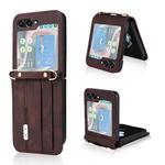 For Samsung Galaxy Z Flip5 5G Crossbody Siamese Leather Phone Case with Lanyard(Brown)