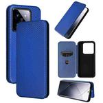 For Xiaomi 14 Pro Carbon Fiber Texture Flip Leather Phone Case(Blue)