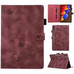 For Samsung Galaxy Tab S7+ / S8+ Staff Music Embossed Leather Tablet Case(Wine Red)