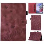 For Samsung Galaxy Tab A7 X500 Staff Music Embossed Leather Tablet Case(Wine Red)