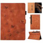 For Samsung Galaxy Tab S8 Ultra X900 Staff Music Embossed Leather Tablet Case(Brown)