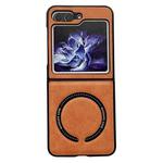 For Samsung Galaxy Z Flip5 Crazy Horse Texture Magnetic Magsafe PU Phone Case(Orange)