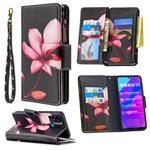 For Huawei Honor 9A Colored Drawing Pattern Zipper Horizontal Flip Leather Case with Holder & Card Slots & Wallet(Lotus)