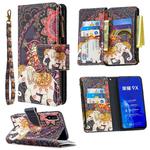 For Huawei Honor 9X Colored Drawing Pattern Zipper Horizontal Flip Leather Case with Holder & Card Slots & Wallet(Flower Elephants)