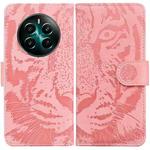 For Realme 12+ Tiger Embossing Pattern Flip Leather Phone Case(Pink)