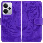 For Realme 14 Tiger Embossing Pattern Flip Leather Phone Case(Purple)