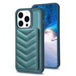For iPhone 14 Pro BF26 Wave Pattern Card Bag Holder Phone Case(Green)