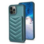 For iPhone 12 / 12 Pro BF26 Wave Pattern Card Bag Holder Phone Case(Green)
