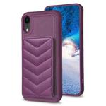 For iPhone XR BF26 Wave Pattern Card Bag Holder Phone Case(Dark Purple)