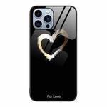 For iPhone 15 Pro Max Colorful Painted Glass Phone Case(Black Love)