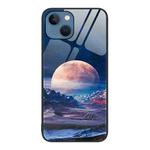 For iPhone 15 Colorful Painted Glass Phone Case(Moon Hill)