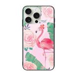 For iPhone 16 Pro Max Colorful Painted Glass Phone Case(Flamingo)