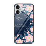 For iPhone 16 Plus Colorful Painted Glass Phone Case(Flower)