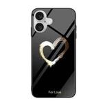 For iPhone 16 Colorful Painted Glass Phone Case(Black Love)