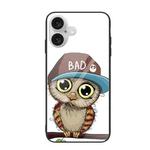 For iPhone 16 Colorful Painted Glass Phone Case(Owl)