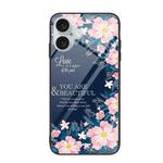 For iPhone 16 Colorful Painted Glass Phone Case(Flower)