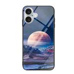 For iPhone 16 Colorful Painted Glass Phone Case(Moon Hill)