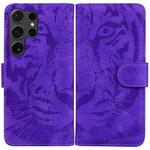 For Samsung Galaxy S24 Ultra 5G Tiger Embossing Pattern Flip Leather Phone Case(Purple)