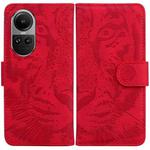 For OPPO Reno10 5G Global/Reno10 Pro Global Tiger Embossing Pattern Flip Leather Phone Case(Red)