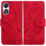 For OPPO A58 4G Tiger Embossing Pattern Flip Leather Phone Case(Red)