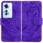 For OPPO Reno11 F Global Tiger Embossing Pattern Flip Leather Phone Case(Purple)