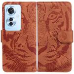 For OPPO Reno11 F Global Tiger Embossing Pattern Flip Leather Phone Case(Brown)