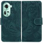 For OPPO Reno11 Global Tiger Embossing Pattern Flip Leather Phone Case(Green)