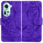 For OPPO Reno11 Global Tiger Embossing Pattern Flip Leather Phone Case(Purple)
