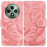 For OPPO Reno12 F 5G Tiger Embossing Pattern Flip Leather Phone Case(Pink)