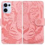 For OPPO Reno13 Global Tiger Embossing Pattern Flip Leather Phone Case(Pink)