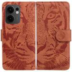 For OPPO Reno13 F 4G / 5G Tiger Embossing Pattern Flip Leather Phone Case(Brown)