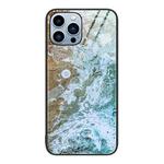 For iPhone 15 Pro Marble Pattern Glass Protective Phone Case(Beach)