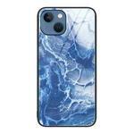 For iPhone 15 Marble Pattern Glass Protective Phone Case(Blue Ocean)