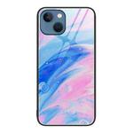 For iPhone 15 Marble Pattern Glass Protective Phone Case(Pink)