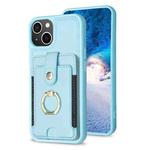 For iPhone 14 / 13 BF27 Metal Ring Card Bag Holder Phone Case(Blue)