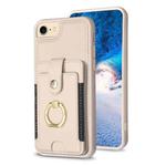 For iPhone SE 2022 / 2020 / 8 / 7 BF27 Metal Ring Card Bag Holder Phone Case(Beige)