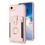 For iPhone SE 2022 / 2020 / 8 / 7 BF27 Metal Ring Card Bag Holder Phone Case(Pink)