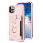 For iPhone 11 Pro Max BF27 Metal Ring Card Bag Holder Phone Case(Pink)