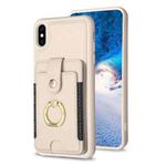 For iPhone X / XS BF27 Metal Ring Card Bag Holder Phone Case(Beige)